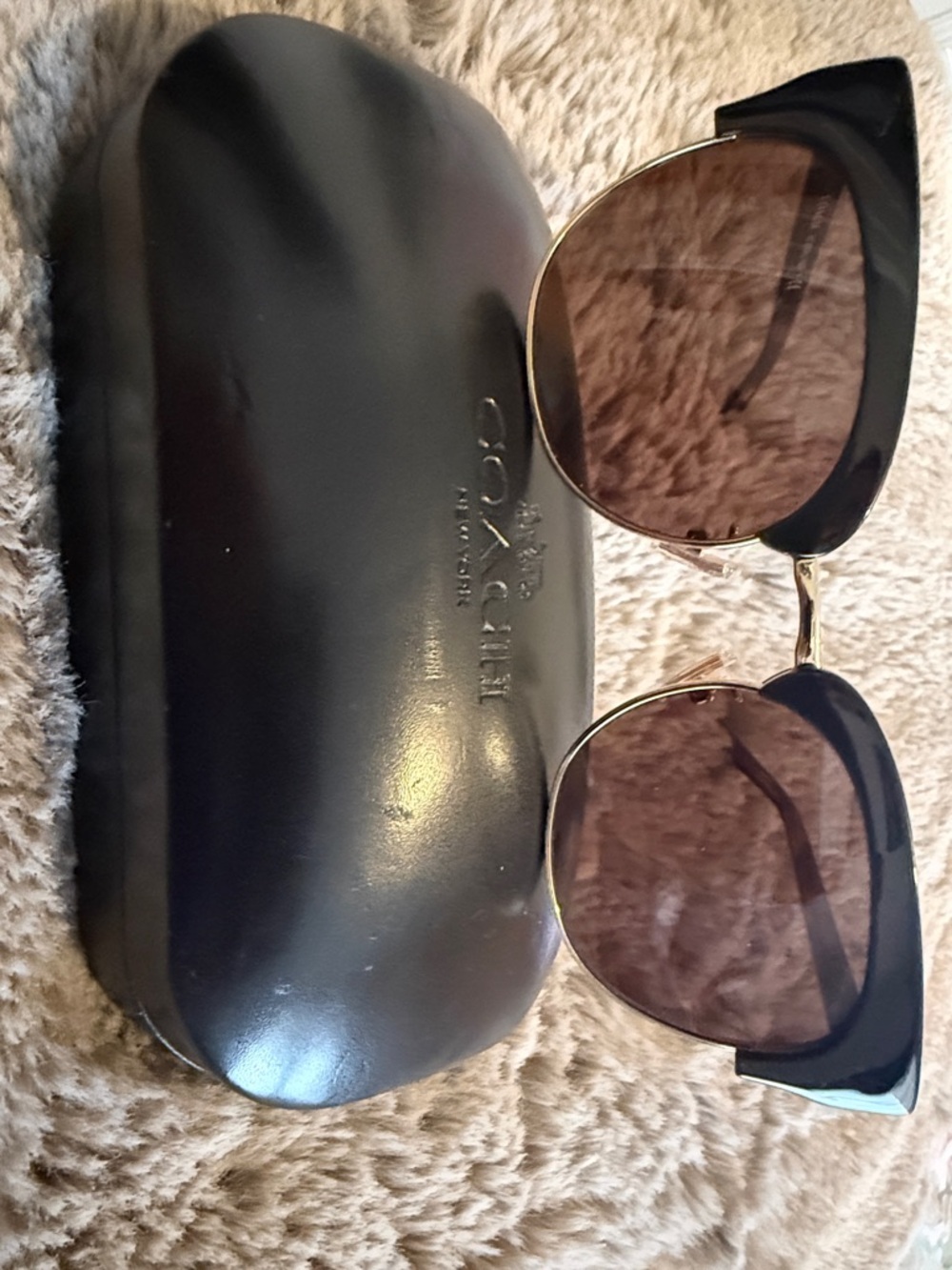 Coach Black and Gold Cat-Eye Sunglasses with Black Case